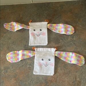 Cute Bunny Ear Drawstring Pouches Set of 2 NWOT